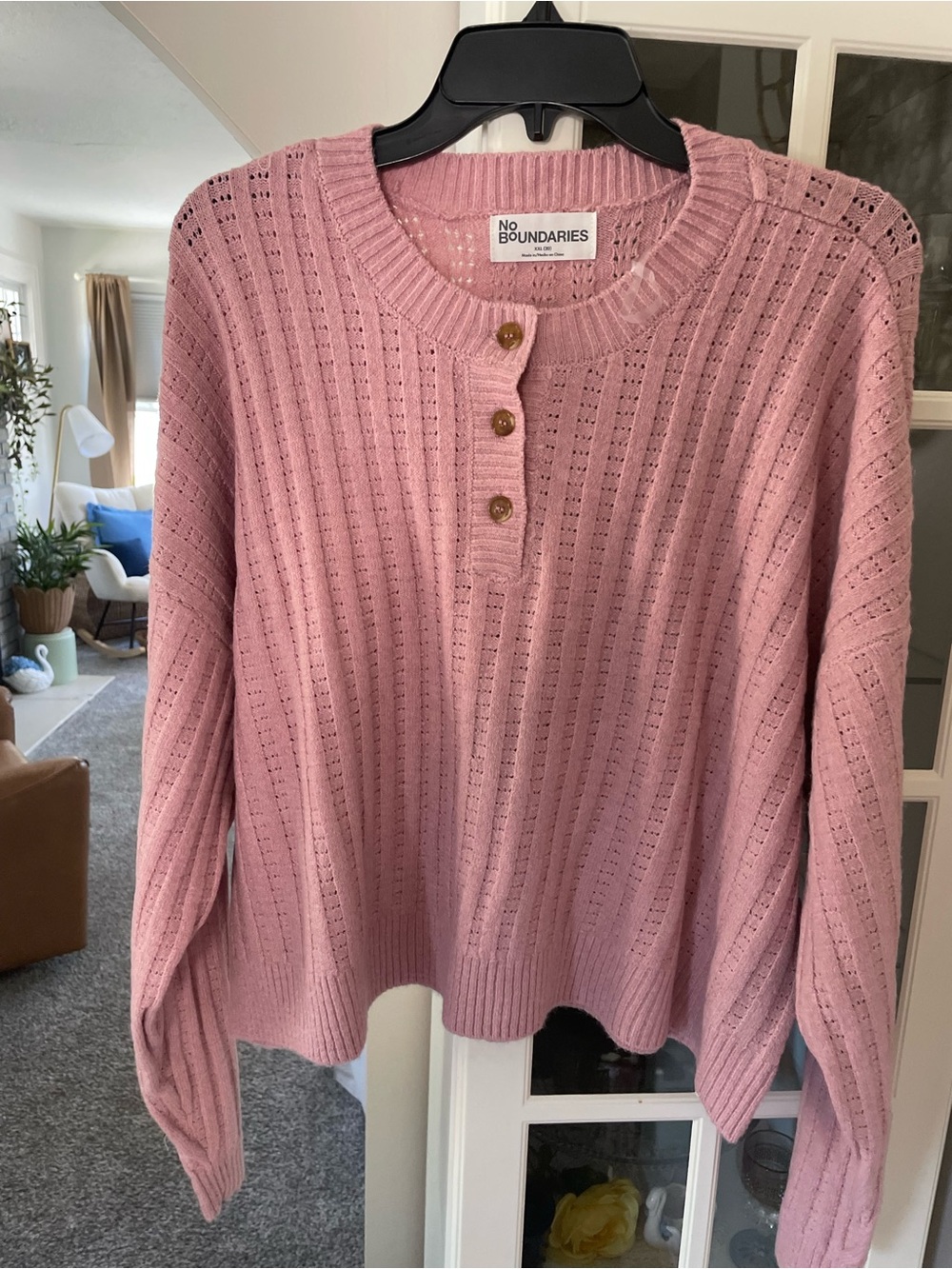 No Boundaries Dusty Pink Button-Front Knit Pullover